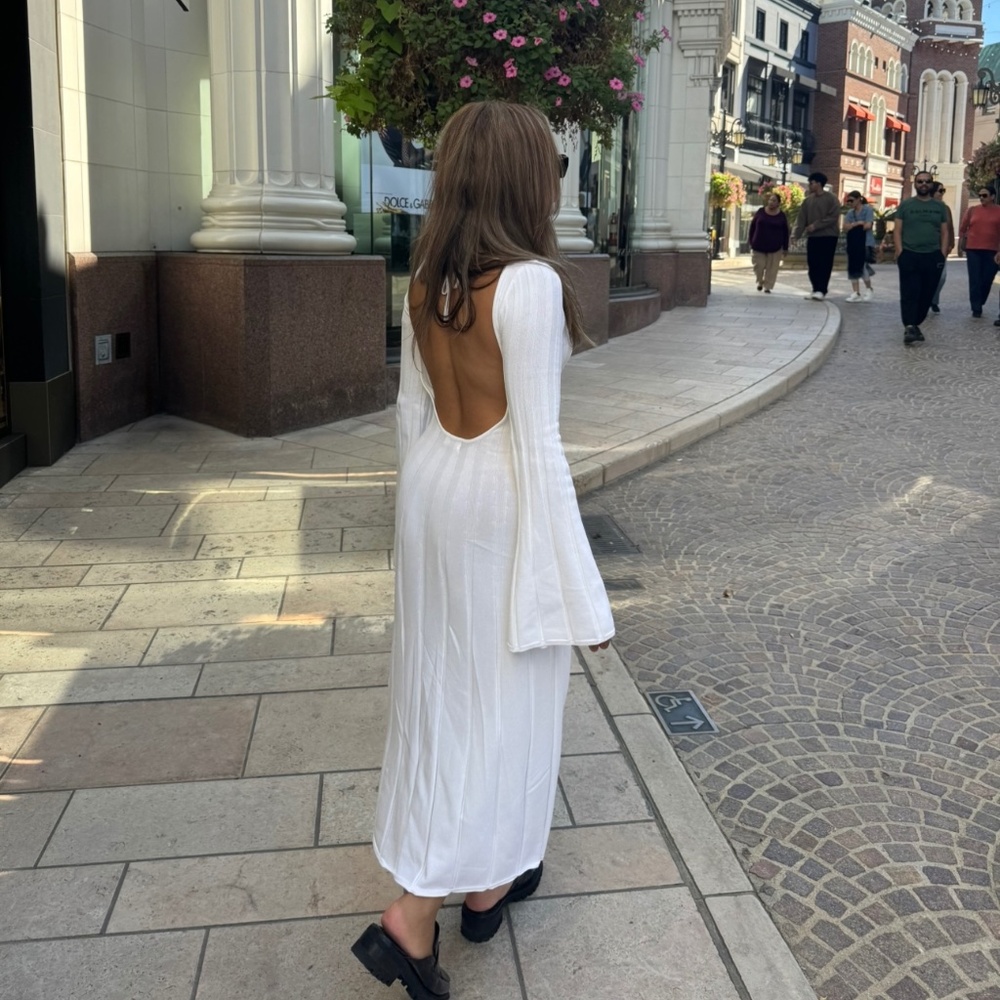 Meshki White Juniper Long Sleeve Backless Midi Dress Small